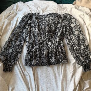 Old Navy Black and White Floral Blouse